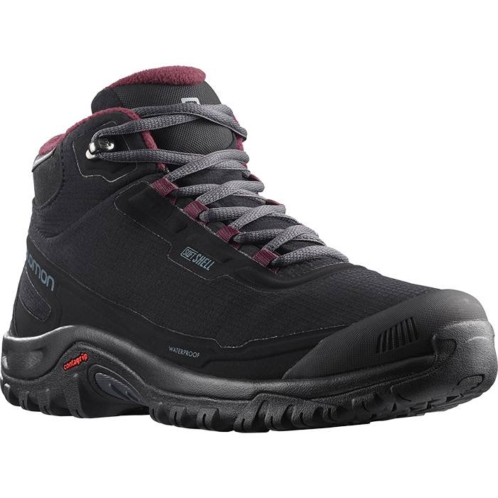 Salomon Shelter Cs Waterproof Kvinder / Damer Vinterstøvle, Black/Ebony/Wine Tasting-37 1/3 / Uk 4,5 - Vintersko, Vinterstøvler