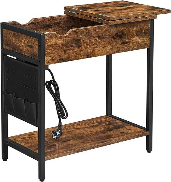 Sengebord - Natbord Med Strømstik - Rustik Brun Sidebord - Borde > Sideborde - Daily-Living - Song
