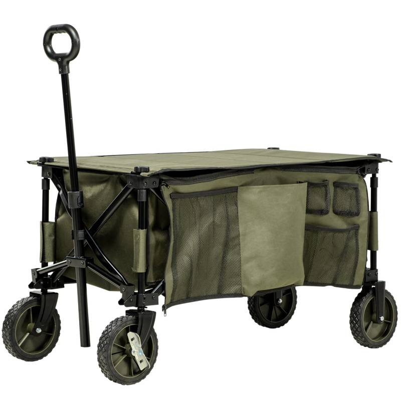 Foldbar Sækkevogn, 5 Sidelommer, Justerbart Håndtag, Lasteevne Op Til 120 Kg, Stål, 108 X 55 X 93 Cm, Grøn - Aosom