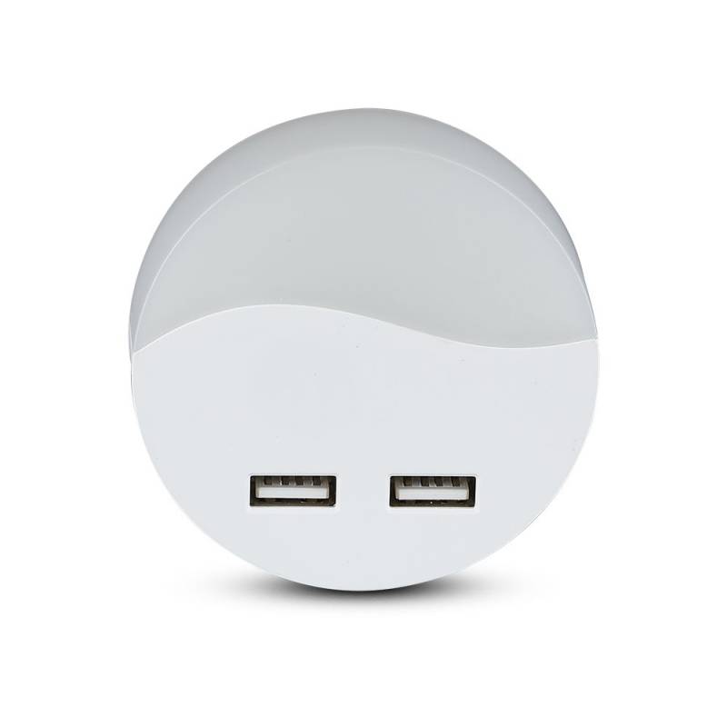 V-Tac Natlampe Med Usb - Automatisk Tænding Ved Mørke, 0,45w, Rund, 3000k, Samsung Chip - Kulør : Varm