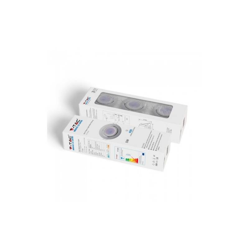 V-Tac 3-Pak Indbygningsspot Med 5w Lyskilde - Hvid Front, Komplet Med Gu10 Holder Og Led Spot, Indendørs - Dæmpbar : Ikke Dæmpbar, Kulør : Varm