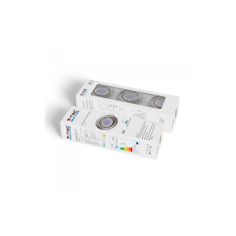 V-Tac 3-Pak Indbygningsspot Med 5w Lyskilde - Stål Front, Komplet Med Gu10 Holder Og Led Spot - Dæmpbar : Ikke Dæmpbar, Kulør : Varm