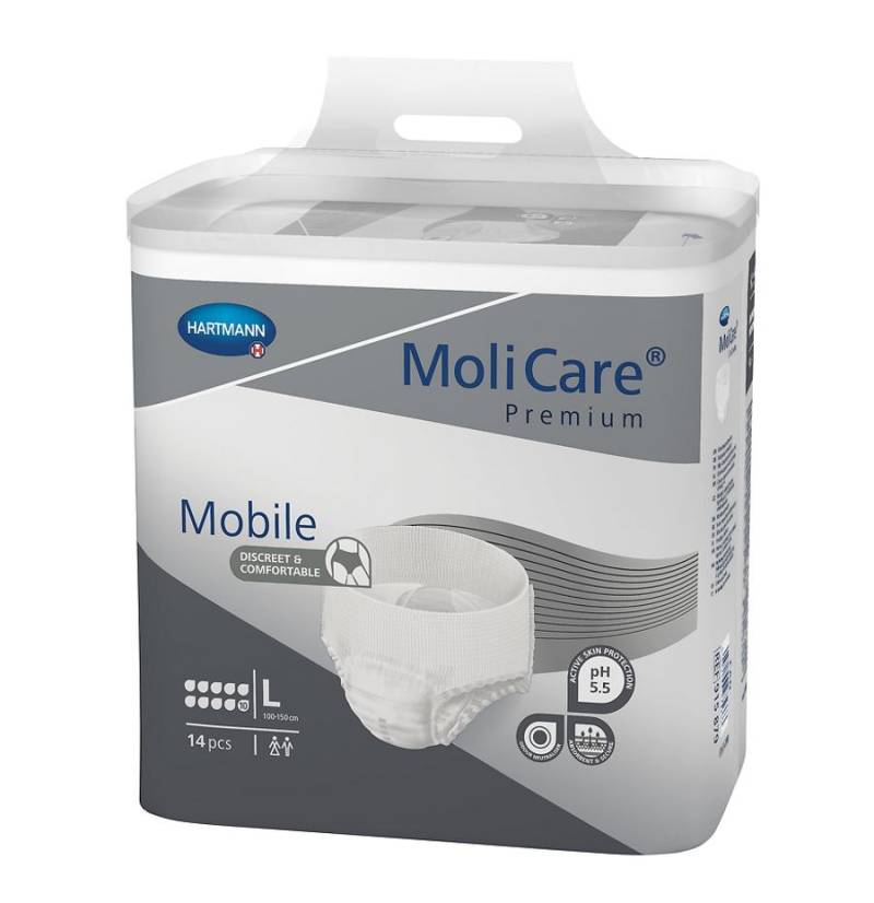 Molicare Premium Mobile 10 Dråber  - Buksebleer Str. M - Taljemål 80-120 Cm.