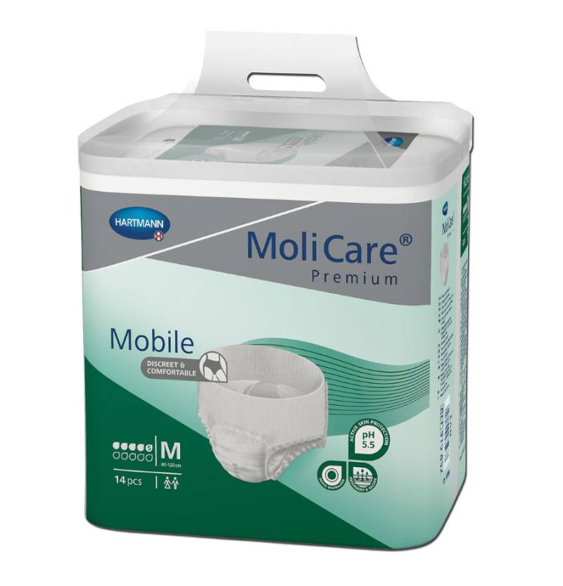 Molicare Premium Mobile 5 Dråber  - Buksebleer Str. M - Taljemål 80-120 Cm.