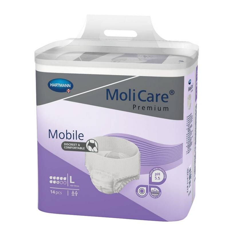 Molicare Premium Mobile 8 Dråber  - Buksebleer Str. S - Taljemål 60-90 Cm.