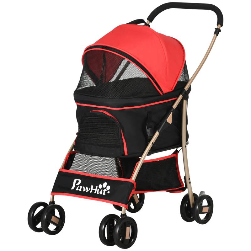 2-I-1 Hundevognsbæretaske Autostol Op Til 10 Kg Sammenklappelig Gulvkurv 82 Cm X 49,5 Cm X 98 Cm Rød - Aosom