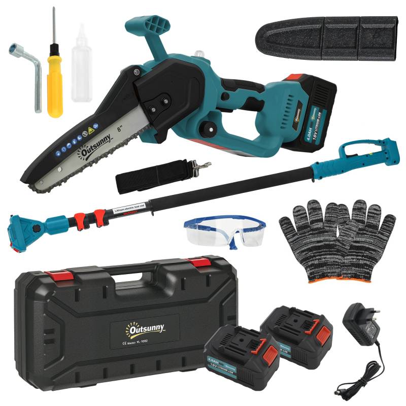 2-I-1 Mini Motorsav 580w Med 8000mah Batteri Sikkerhedslås 8 Tommer 42 X 29 X 10,5 Cm Blå - Aosom