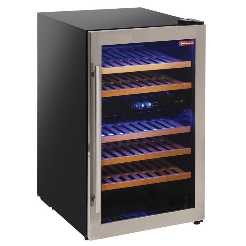 Vinkøleskab, Ventileret, Dør I Rustfrit Stål, 140 Liter, 2 Tâ°, - Sort - Diamond