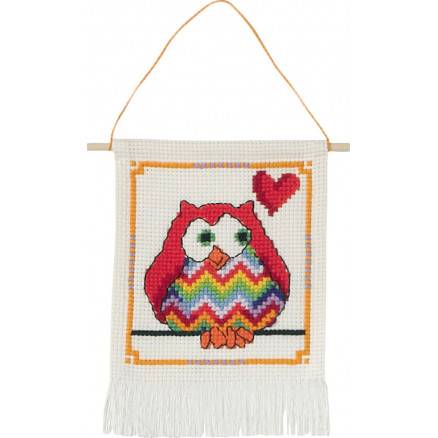 Permin Broderikit Aida Til Børn Rød Ugle 15x21cm