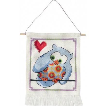 Permin Broderi Aida Til Kits Blå Ugle 15x21cm