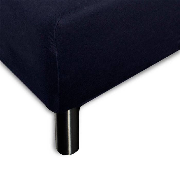 Stræklagen 180x200 Cm - Mørkeblåt Jersey Lagen - 100% Bomuld - Faconlagen Til Dobbeltseng - Nordstrand Home