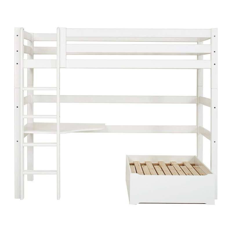 Hoppekids Eco Luxury - Mega Seng M. Lounge Modul Og Bordplade - 90x200 Cm. - Fleksibel Indlægsbund - Hvid