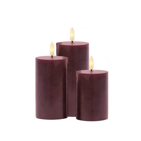 Sirius Sille Genopladelig Bloklys - Bordeaux - ø7,5 Cm - 3 Stk.