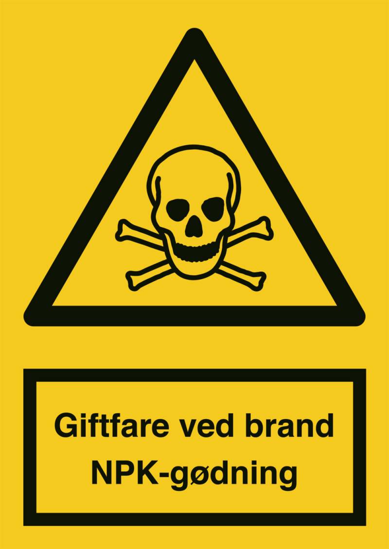 Advarselsskilt - Giftfare Ved Brand Npk Gødning  - Vinyl Klistermærke - 297 X 210 Mm (a4) - Jo Safety