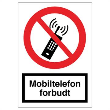 Skilt - Mobiltelefon Forbudt, Plast, A4, 210x297mm - Otto Schachner