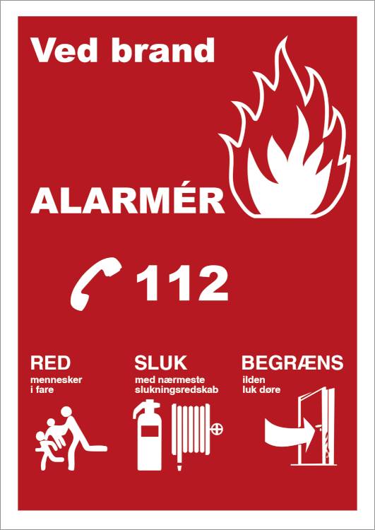 Brandskilt - Ved Brand Alarmer  - Plast - 297 X 210 Mm (a4) - Jo Safety