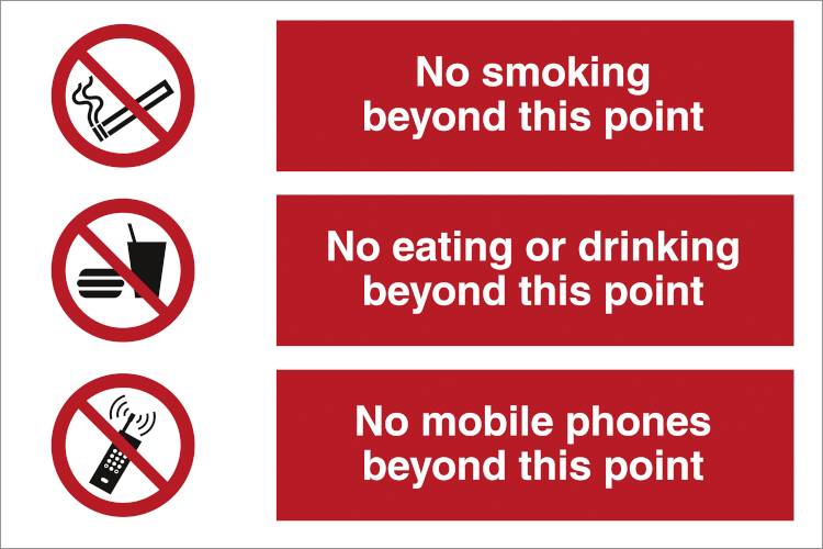 No Smoking - No Eating - No Mobile Phones  - Selvklæbende Vinyl - 200 X 300 Mm - Jo Safety