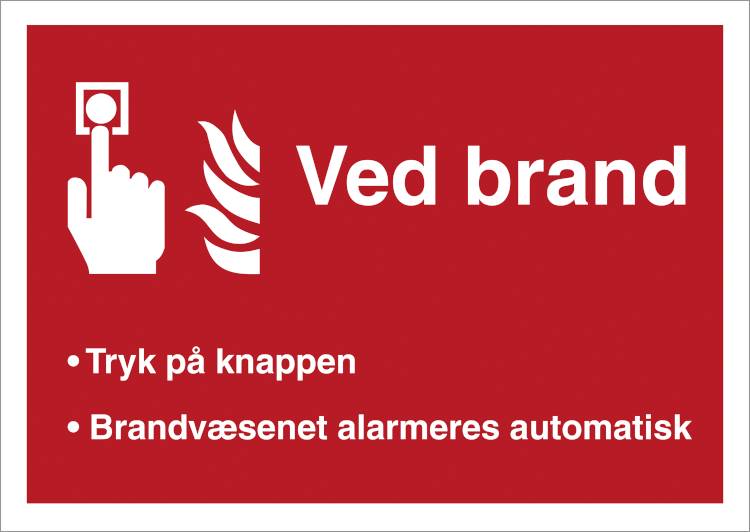 Brandskilt - Ved Brand Alarmtryk - Refleks Aluminium - 105 X 148 Mm (a6) - Jo Safety