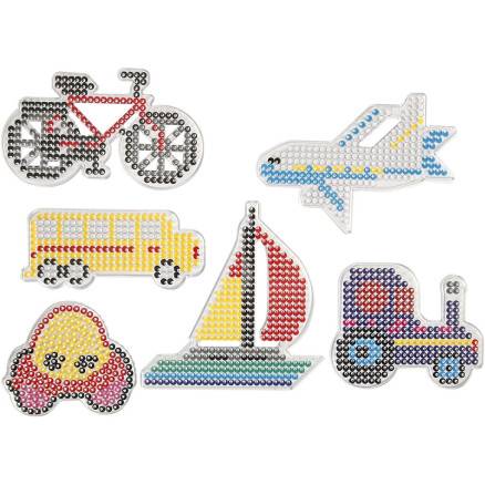 Perleplade, Bil, Fly, Båd, Traktor, Bus Og Cykel, Str. 9x9,5+11x16 Cm, Medium, 6stk./ 1 Pk. - Diverse