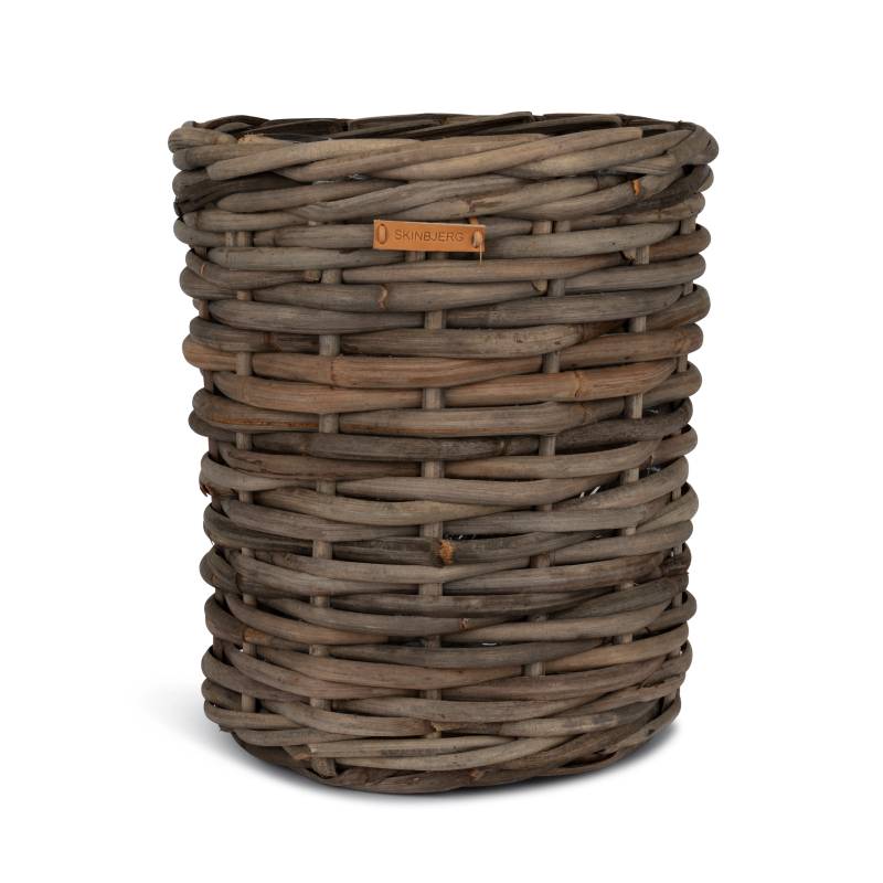 Grå Rund Rattan Plantekurv I Kraftig Rattan - Sæt á 3 - Skinbjerg Design