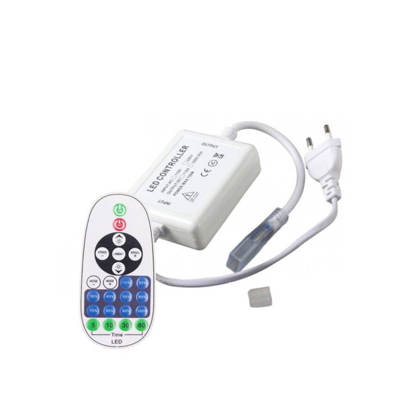 Rf Trådløs Timer+dæmper Med Fjernbetjening - Inkl. Endeprop, Til 230v 8x16 Clip-On Neon Flex, Memory Funktion, Maks. 50 M