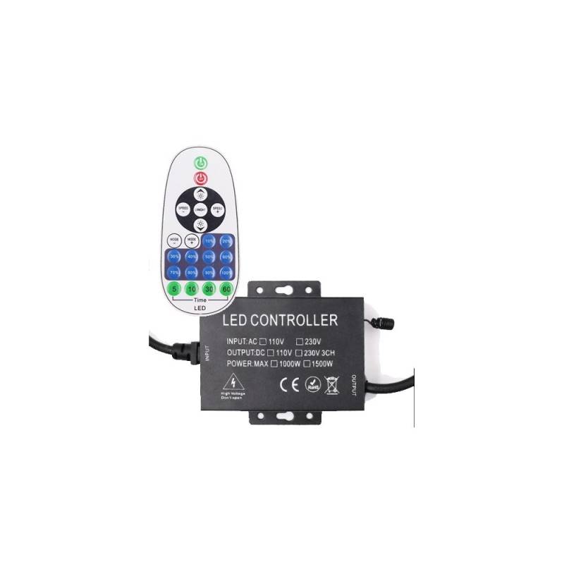 Rf Trådløs Timer+dæmper Med Fjernbetjening - Inkl. Endeprop, Til 230v D16 Neonflex, Memory Funktion, Maks. 200 M