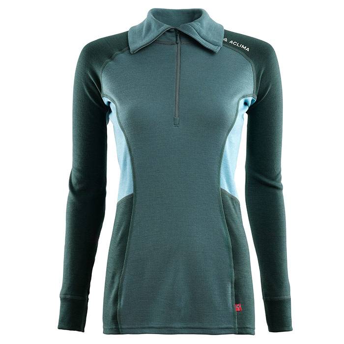 Aclima Warmwool Polo W/Zip, N.atlantic / Green Gables-L - Undertøj