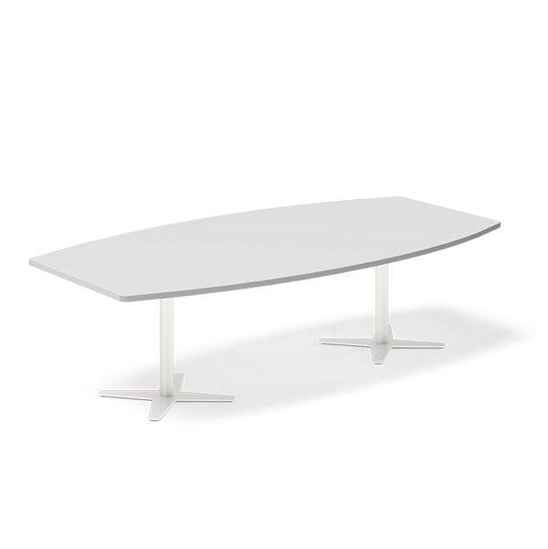 Konferencebord Dna, Lysgrå 2600x1200 Mm Bådformet, Hvid Understel - Sono