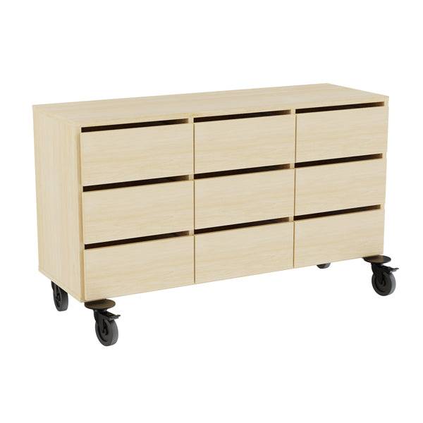 Opbevaring Stig 3x1,5 Rum, 9 Skuffer, Birk Laminat, Hjul - Sono