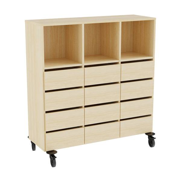 Opbevaring Stig 3x3 Rum, 12 Skuffer, Birk Laminat, Hjul - Sono