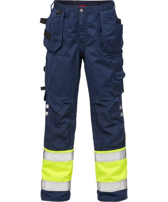 Kansas/Fristads Hi-Vis Craftsmen Bukser - Klasse 1 (hi Vis Gul/Marine, 52) - Kansas Arbejdstøj