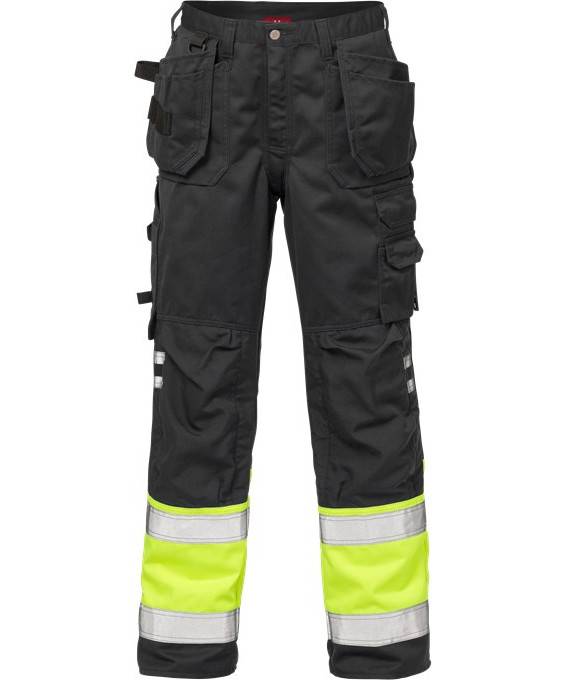 Kansas/Fristads Hi-Vis Craftsmen Bukser - Klasse 1 (gul/Sort, 152) - Kansas Arbejdstøj