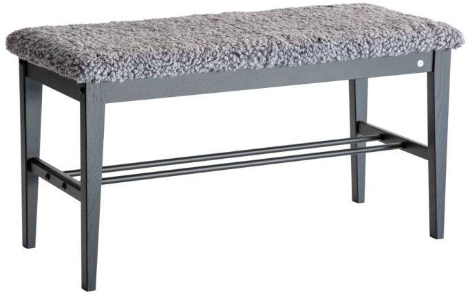 Entrébænk Oscarssons Möbel Cora Siddebænk Med Lysegråt Fåreskind Sortbejdset Eg Stål H46xl90xd40 Cm
