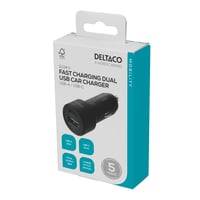 Usb Biloplader, 1xusb-A 18w, 1xusb-C Pd 20w, Total 38w, Sort - Deltaco