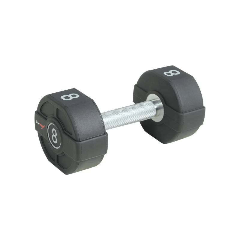 Lifemaxx Pu Håndvægt 8 Kg - Lige Riflet Håndtag - Udstyr Til Crossfit, Styrketræning Og Funktionel Fitness
