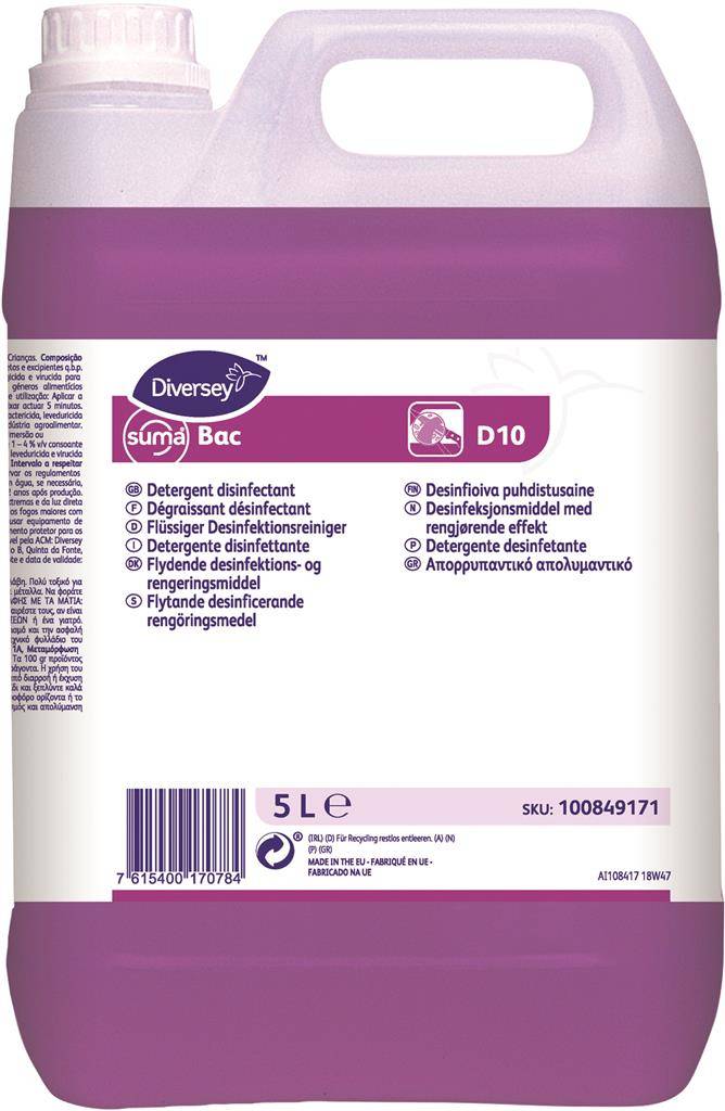 Suma Bac D10, Rengøring- Og Overfladedesinfektion, 5 L - Diversey