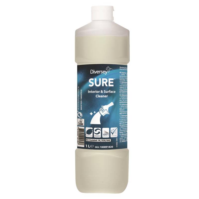 Sure Interior & Surface Cleaner, Plantebaseret Universal Rengøringsmiddel, 1 L - Diversey