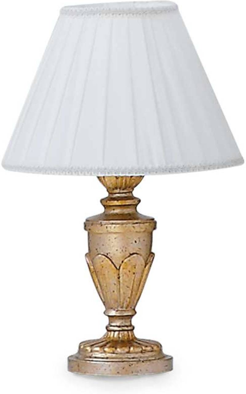 Ideal Lux Firenze Bordlampe Bladguld Metal Med Stofskærm ø24 X H35 Cm