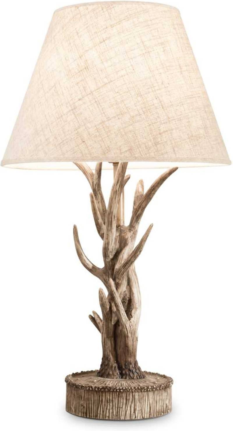 Bordlampe Ideal Lux Chalet ø41ã—h65 Cm Metal Og Harpiks Med Beige Stofskærm