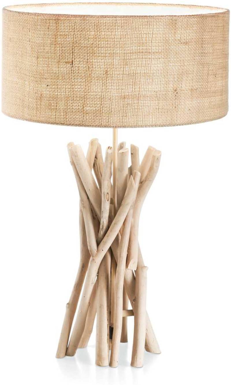 Bordlampe Driftwood Ideal Lux ø40 X H52 Cm  -  Naturlig Træ Og Stof