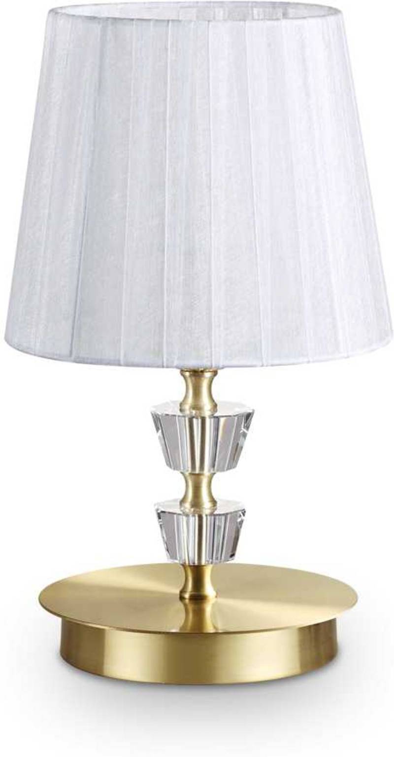 Bordlampe Ideal Lux Pegaso Messing/Glas Med Stofskærm ø18 H30 Cm