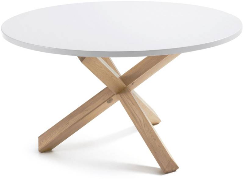 Spisebord Kave Home Lotus ø120 Cm  -  Rundt Nordisk Mdf-Bord Med Hvid Mat Lak Og Vokset Egetræsfinerben