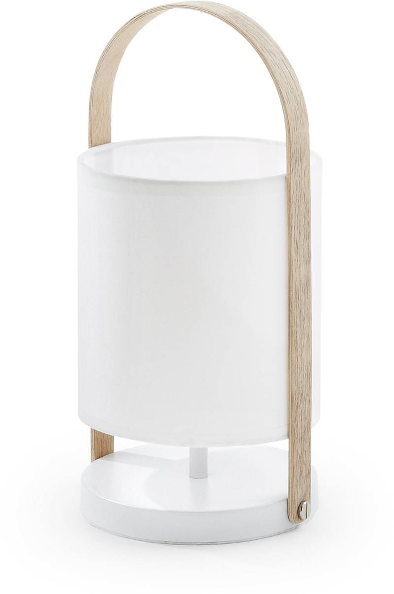 Bordlampe Kave Home Zayma  -  Hvid Stof & Bøgetræ, ø15 X H32 Cm