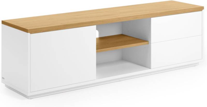 Tv-Bord Kave Home Abilen 150x36x44 Cm Hvid/Natur Fsc-Certificeret Finértræ Med Skuffer Og Dør