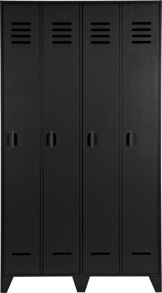 Woood Stijn Locker Skab I Sort Fyrretræ H187ã—b40ã—d103 Cm  -  2 Døre & 4 Hylder | Minimalistisk Opbevaring Til Hjem Og Kontor