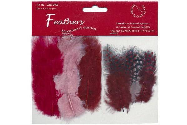Fjer/Dun Til Dekoration Bordeaux Nuancer 8-10cm - 18stk - Diverse