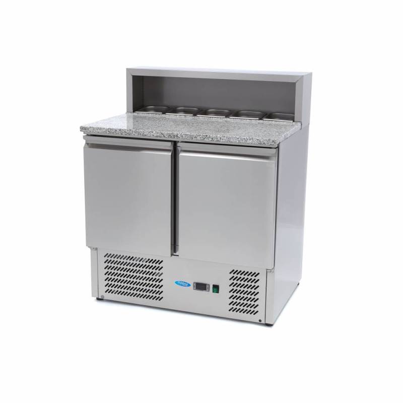 Kølebord / Pizzadisk - 90 Cm - 2 Døre - Passer Til 5 X 1/6 Gn - Inkl Rustfrit Stål Låg - Maxima