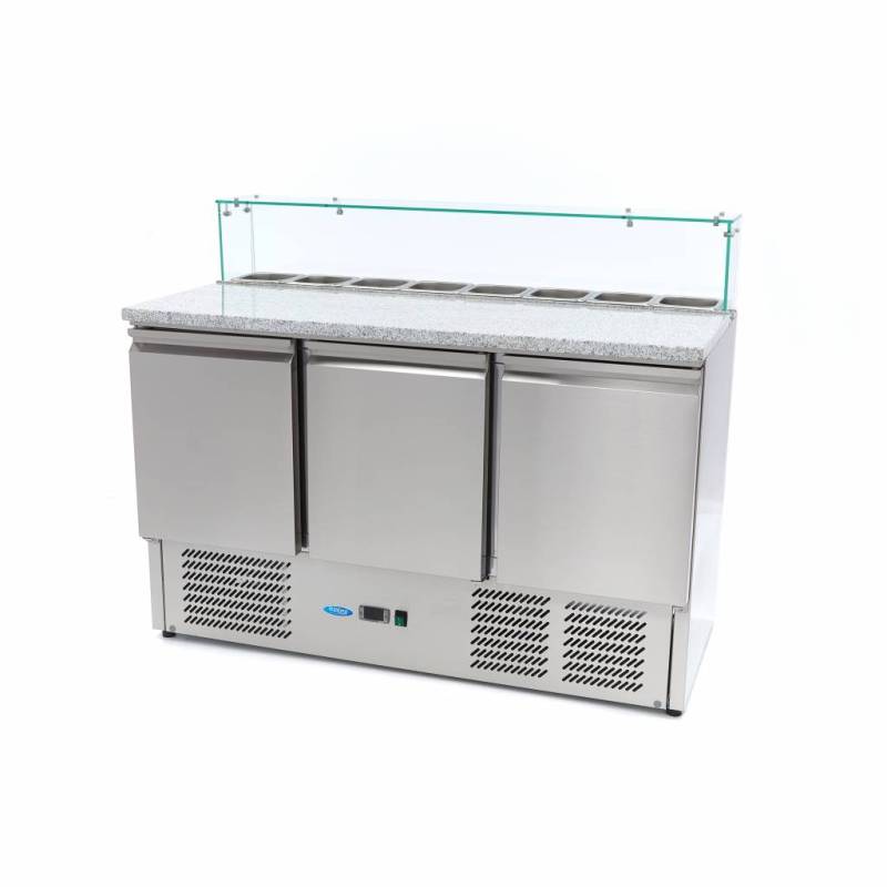 Kølebord / Pizzadisk - 137 Cm - 3 Døre - Passer Til 8 X 1/6 Gn - Inkl Glasdæksel (bf) - Maxima